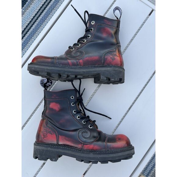 John Fluevog Derby Swirl Boot (6eye) Size 8.5 Women- Burgundy Rub Off - Picture 4 of 13